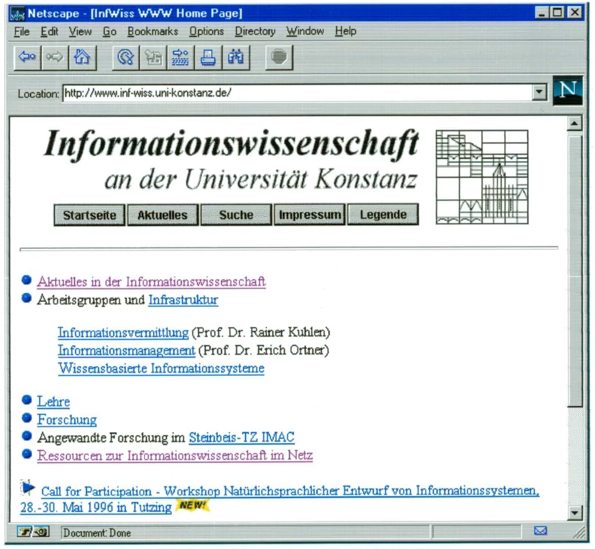 Webseite des Lehrstuhls für Informationswissenschaft, Universität Konstanz